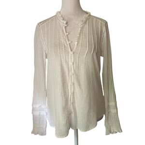 Faherty white cotton button front long sleeve top size S